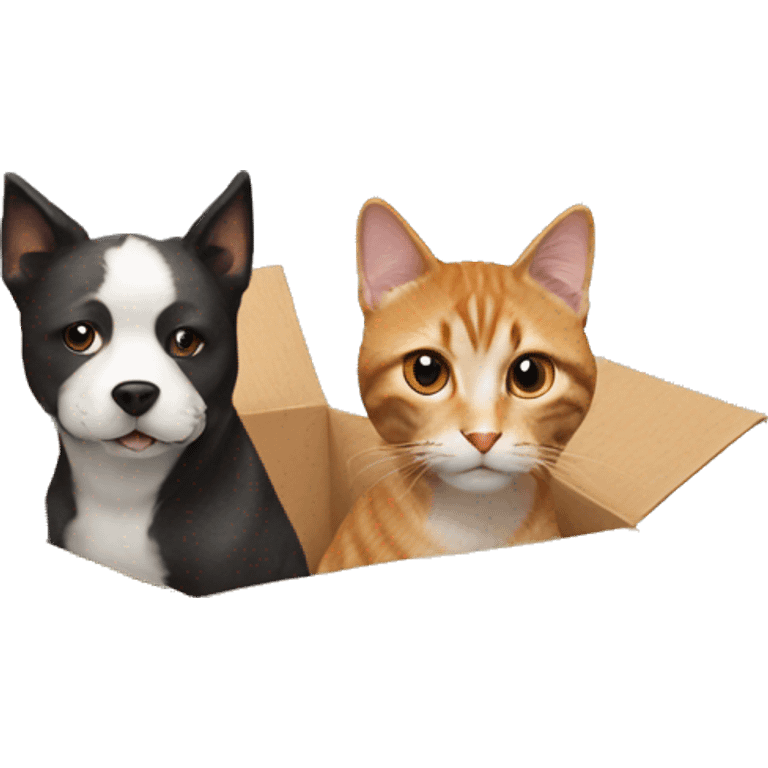 a dog and a cat in an amazon cardboard box emoji