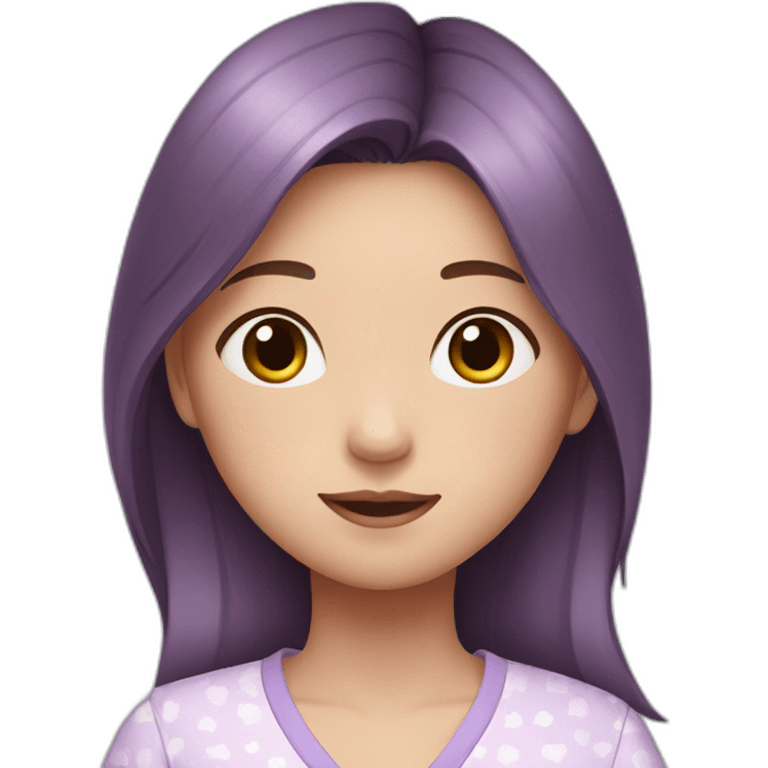 Korean girl with dark red hair and lilac pyjamas emoji