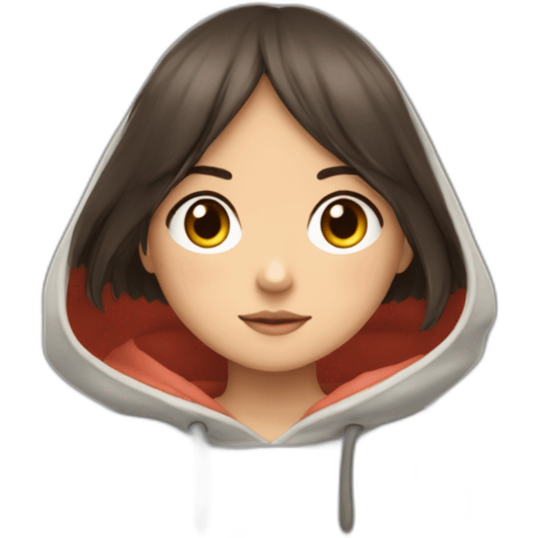 Fille Brune avec un sweat-capuche Totoro avec les couleurs de Totoro emoji