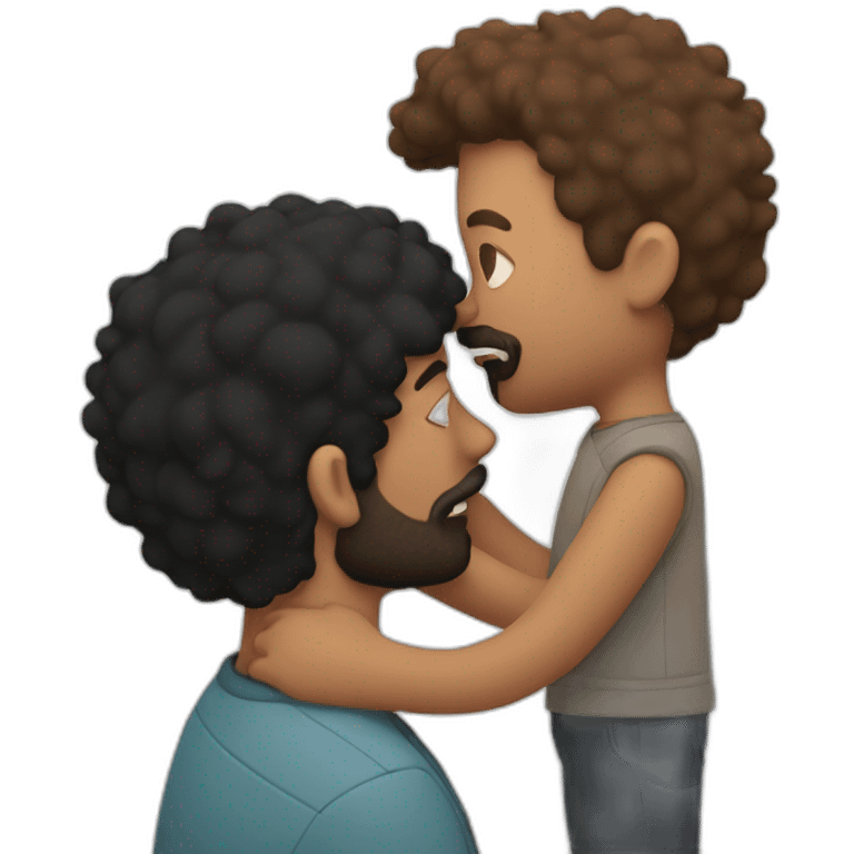 White Man with black hair and ginger beard is kissing white man with black hair and shaved bear emoji