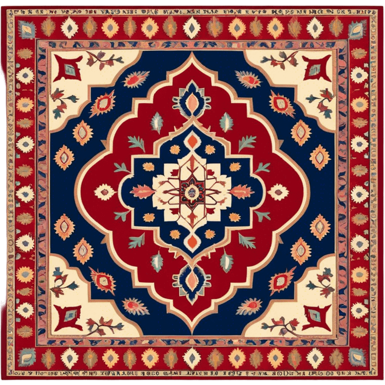 Cinematic Realistic depiction of a richly patterned Turkish carpet, rendered with exquisite details and vibrant colors, set against a soft, warmly lit background that emphasizes its artisanal craftsmanship emoji