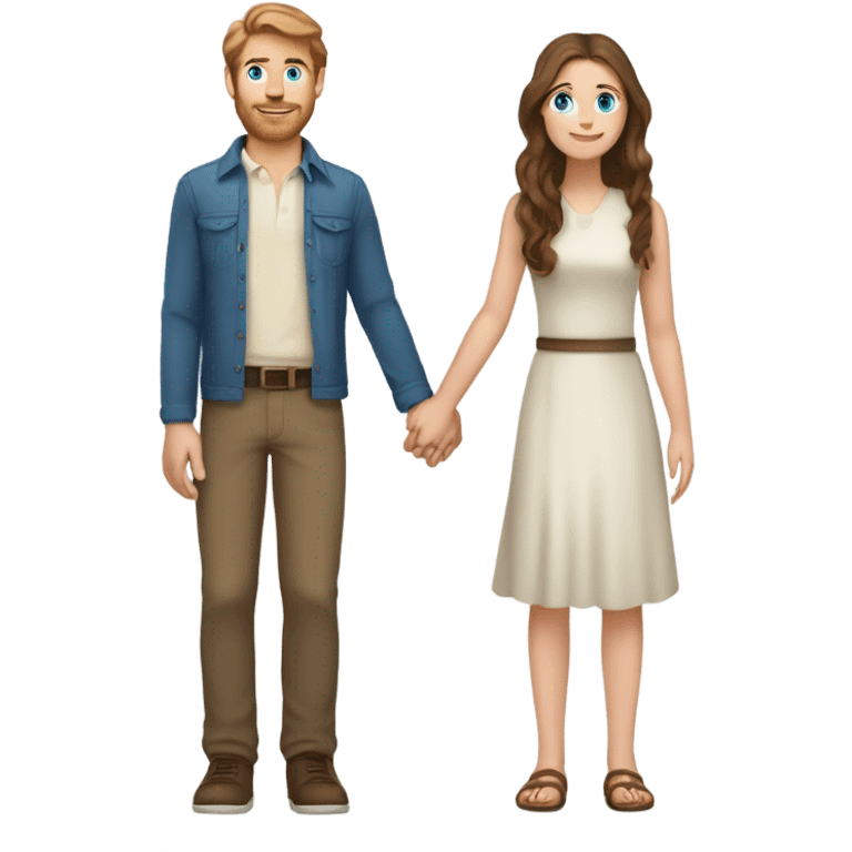 caucasian blue eyed woman with long brown hair holding hands with tall caucasian boy with brown hair and brown eyes emoji