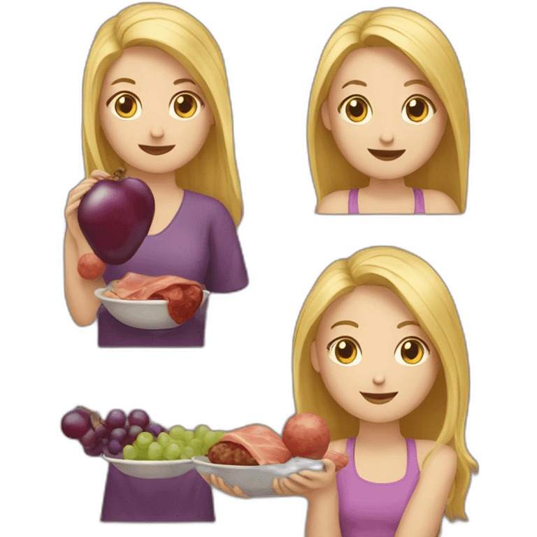 A blonde who eats grapes and a brunette who eats sausage emoji