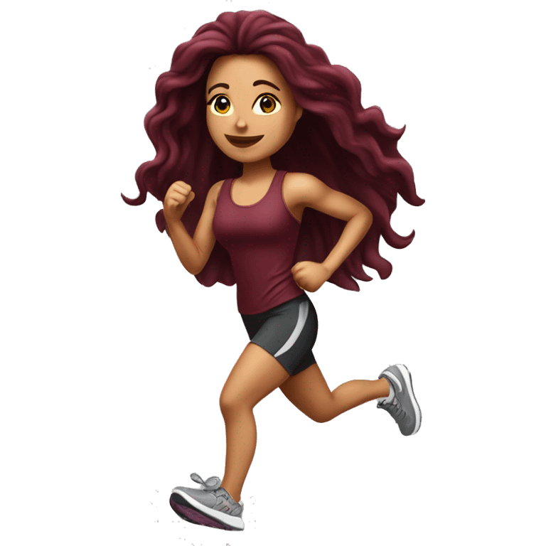 Beautiful tattooed  burgundy long haired woman jogging emoji