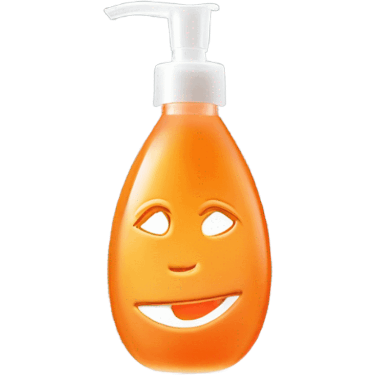 orange face wash in glass pump bottle, no face, no fruit  emoji