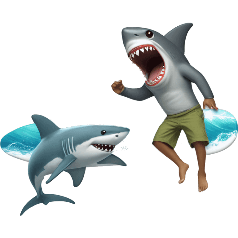 kid dancing on a surfboard while a shark is dunking on yoda emoji