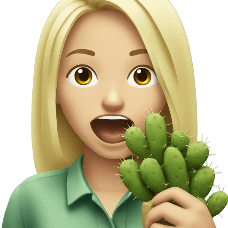 Blonde woman eating prickly cactus emoji