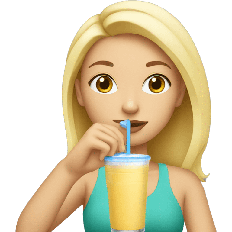 blonde girl drinking smoothie emoji