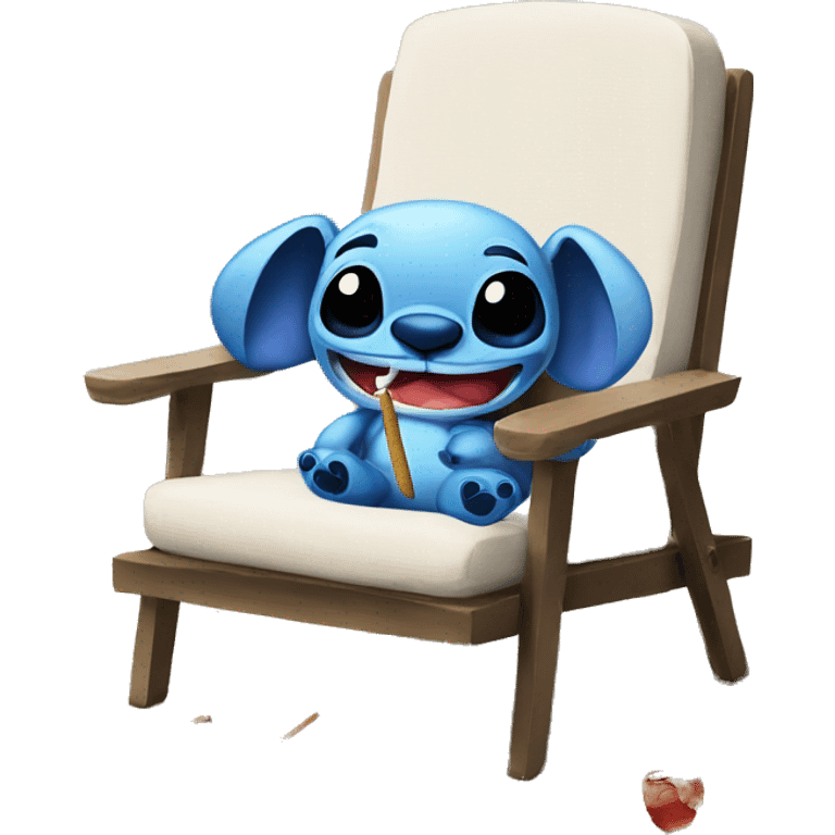 stitch with a cigarette on a chair on beach  emoji