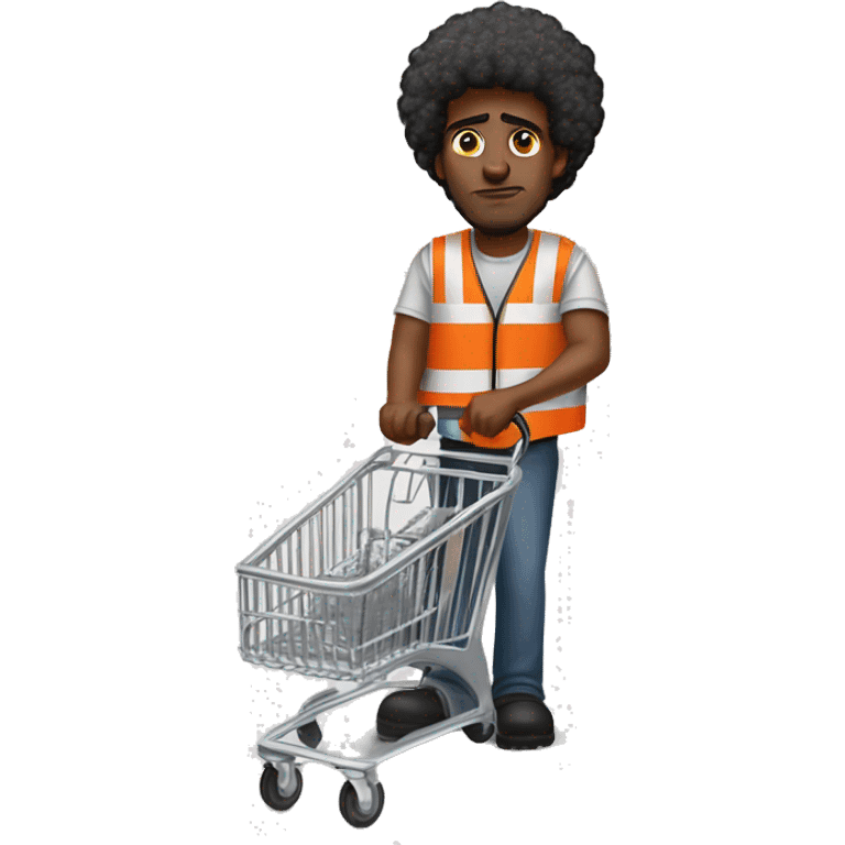 sad Black Male with Small Afro from Home Depot wearing orange pro loader vest pushing orange home depot carts emoji