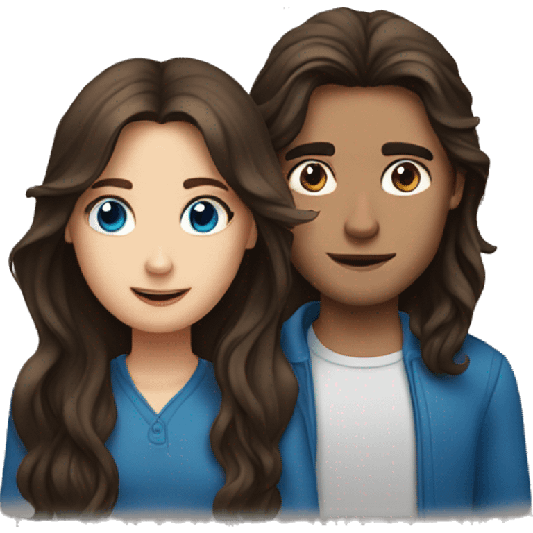 Long haired brunette with brown eyes and brunette boy with blue eyes emoji