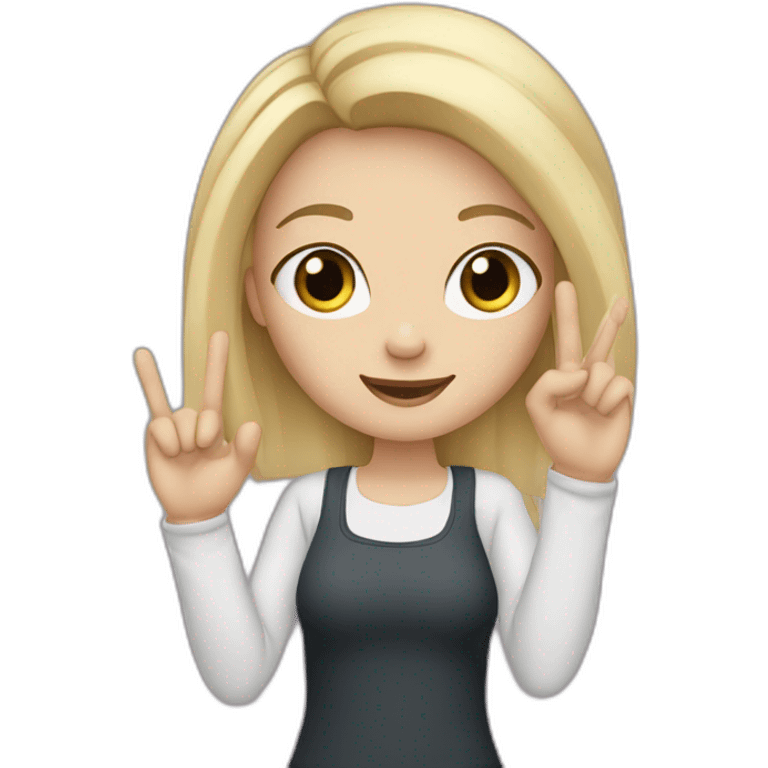 white skin girl with blonde hair showing three fingers up on her one hand emoji