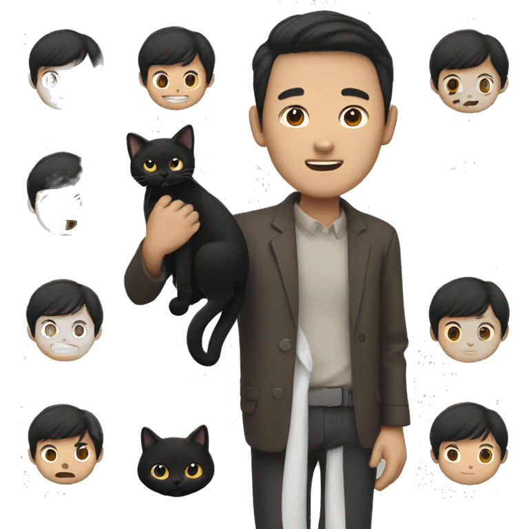 Asian man holding black cat emoji