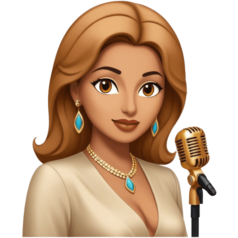 Cinematic Realistic Fairuz Portrait Emoji, depicted as an iconic Lebanese singer with graceful soulful expression and elegant attire, rendered with lifelike textures and warm radiant lighting that captures her timeless musical allure. emoji