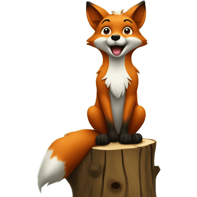 A singing fox sitting on a tree stump raising one paw emoji