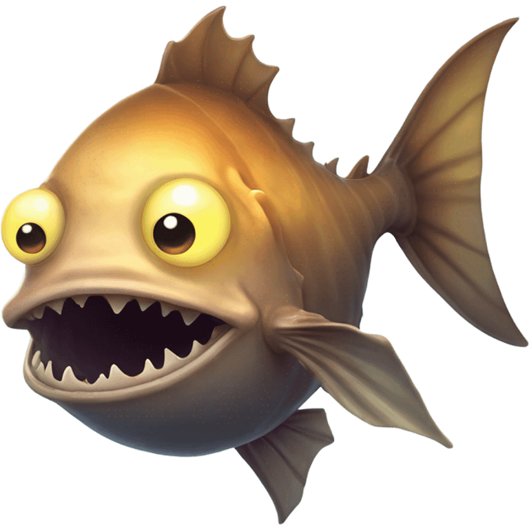 Anglerfish with a glowing lure hanging from its forehead, sharp teeth, and big eyes. emoji