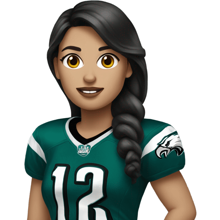  White female dark hair wearing Philadelphia Eagles jersey emoji