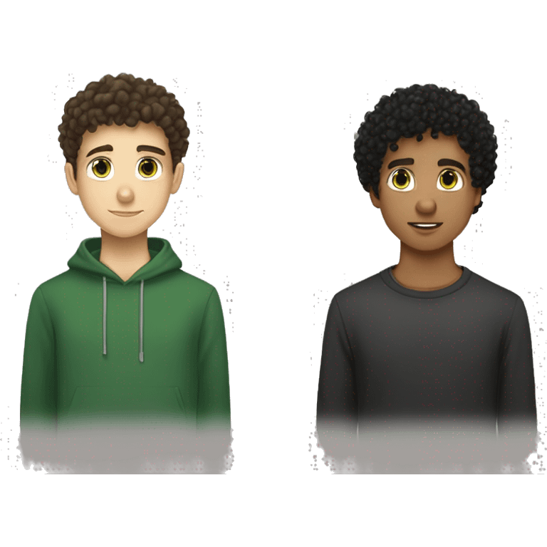 My name is Noah and this is my brother Simon. We are twins and we are fifteen years old. I have brown eyes and straight black hair. Simon has green and brown hair, short and curly emoji