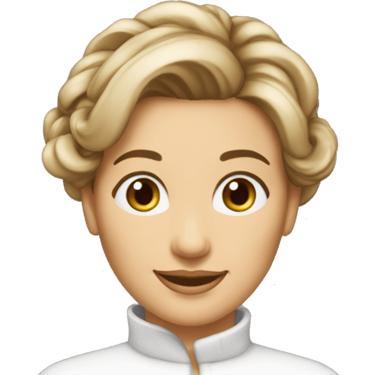 femme 55 ans chignon bas yeux bruns souriante peau claire emoji