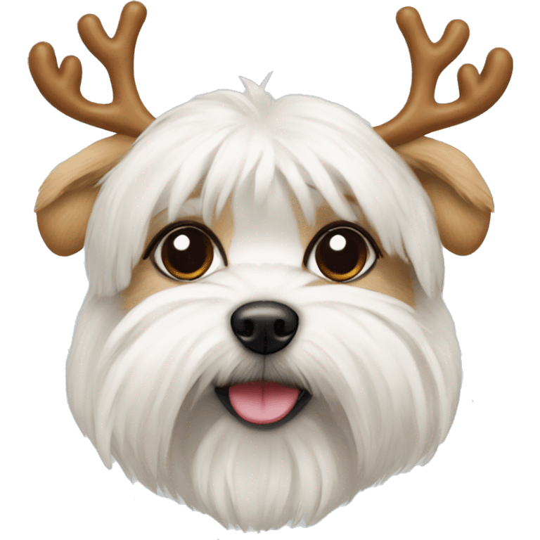 white morkie dog with reindeer headband emoji