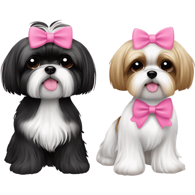 Black and white Shih Tzu, and a Yorkie with a pink bow ￼￼ emoji