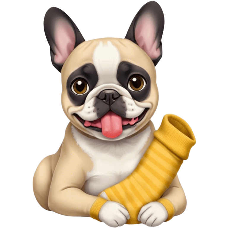 Black and white frenchie eating a sock  emoji