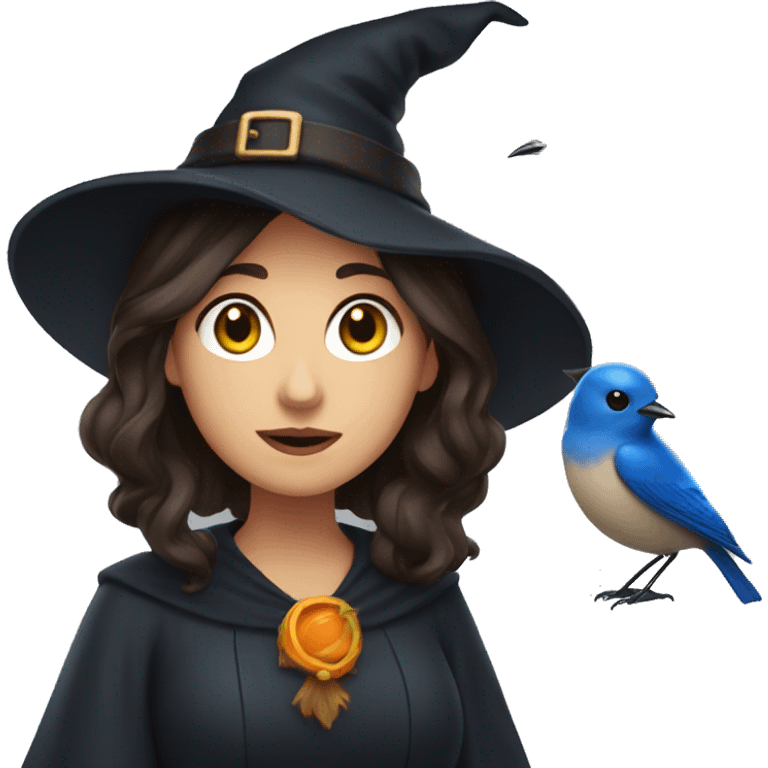 Brunette Witch and a bluebird  emoji