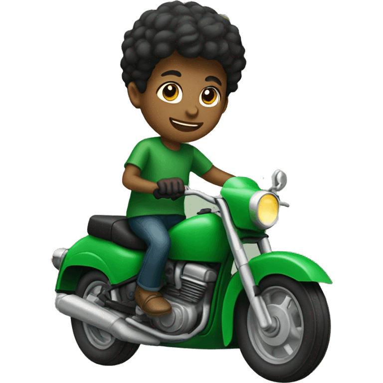 Boy on a green motorcycle emoji