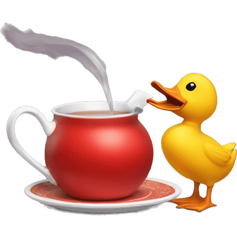 a duck pouring himself tea from a red teapot emoji