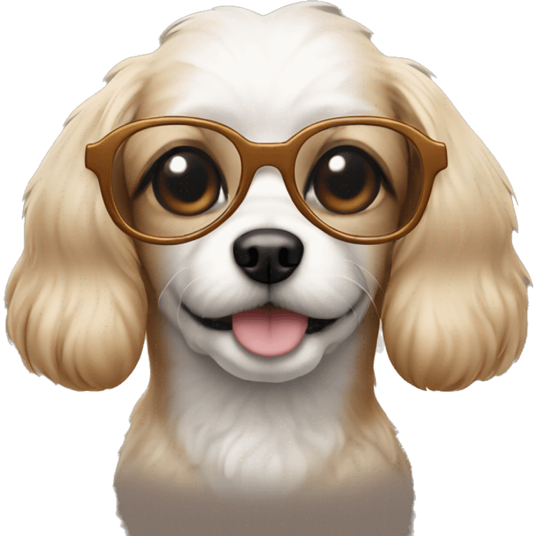 small cute dog wearing 70s glasses emoji