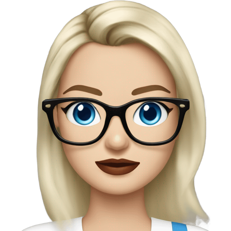 margot robbie with blue eyes, wearing black glasses  emoji