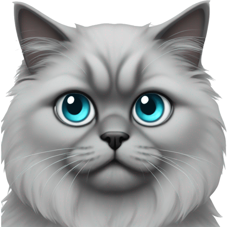 grey Persian cat with black ears and aqua blue eyes emoji