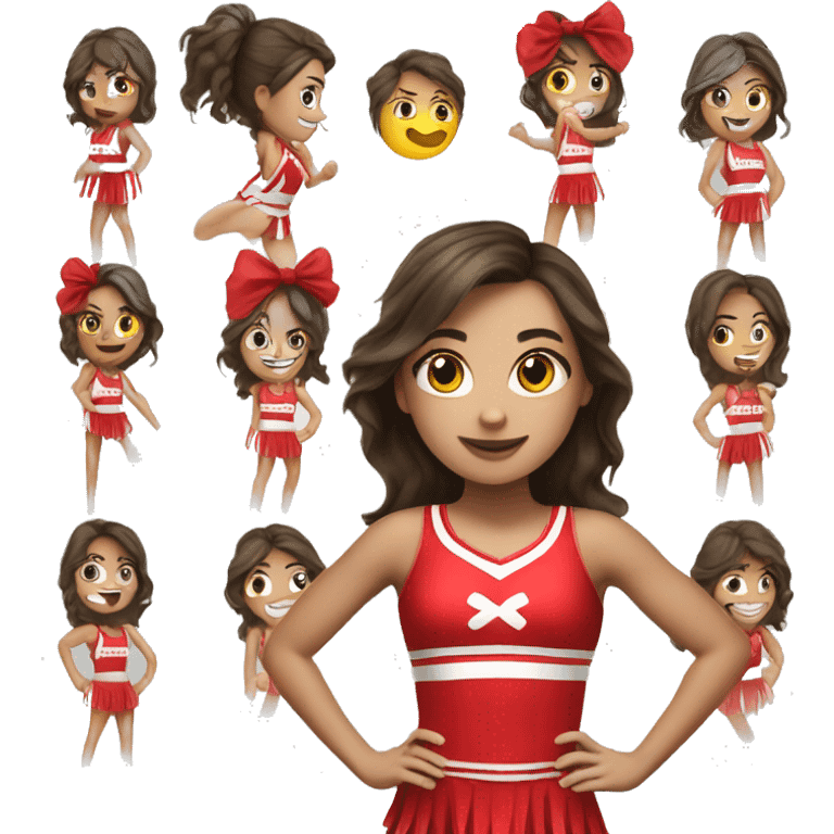 Brunette cheerleader girl in red emoji