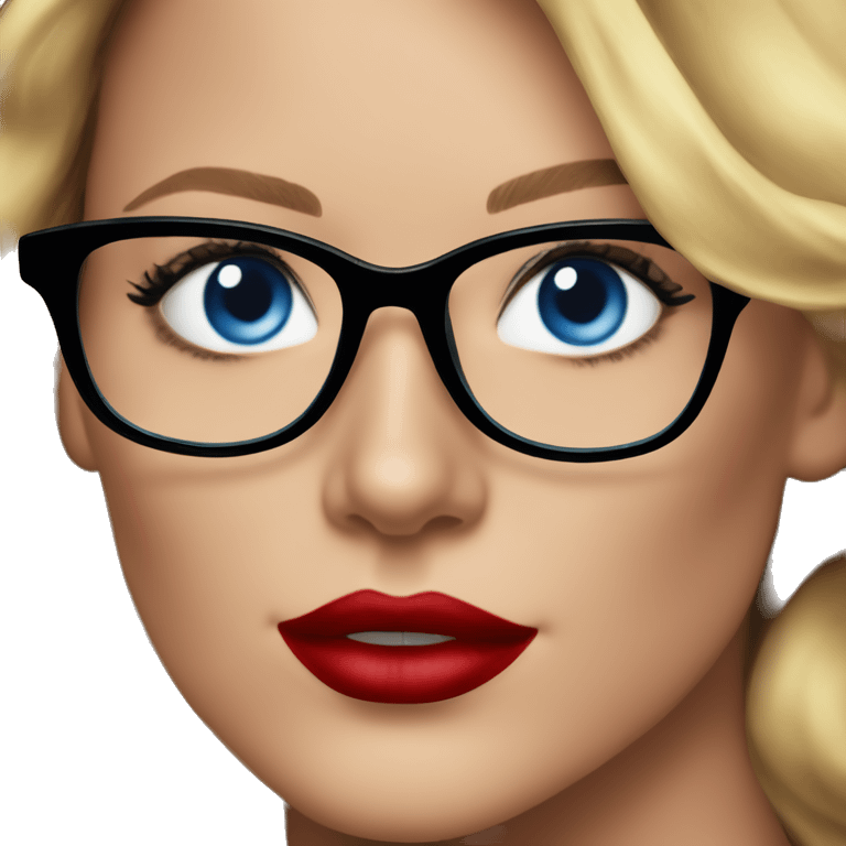 Blake lively blue eyes and black glasses with red lips smiling  emoji