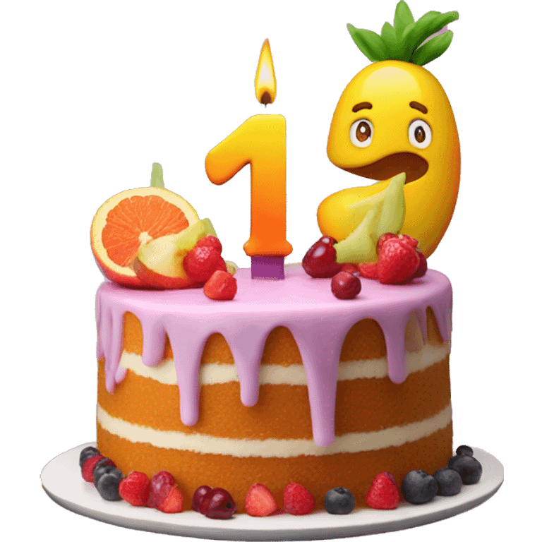 '10th' birthday candle on fruits cake emoji