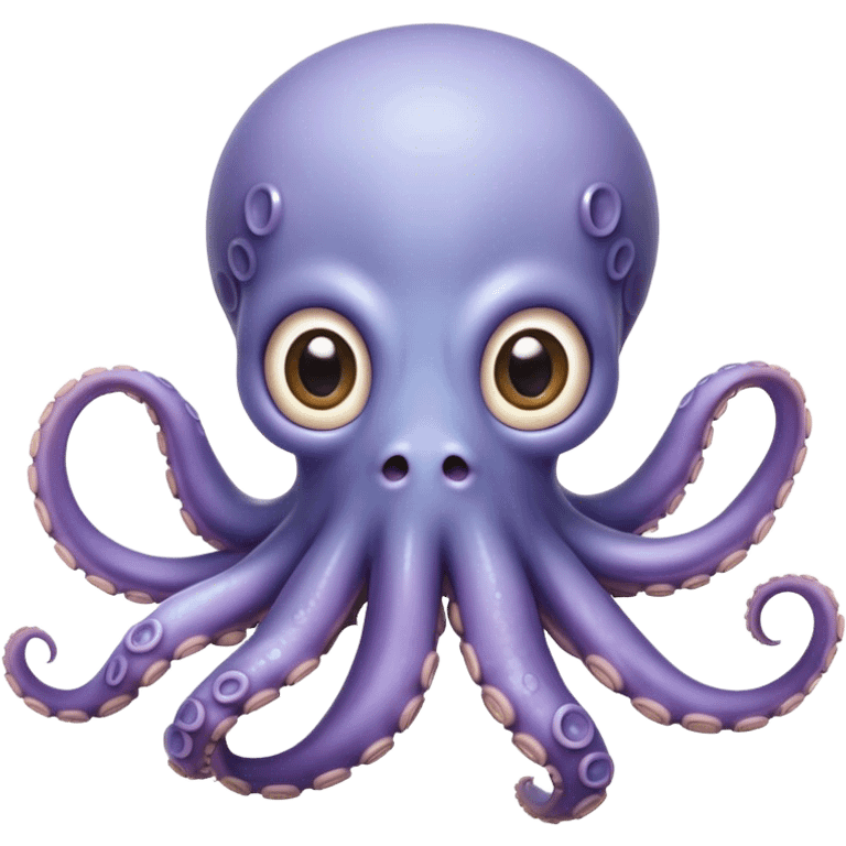 Cinematic Comical Baby Octopus Portrait Emoji, Tentacles slightly flared in a playful, exaggerated gesture, featuring a light blue-purple, rounded body with dramatically wide, hilariously expressive eyes full of surprise and innocent mischief, Simplified yet hilariously endearing features, highly detailed, glowing with a soft oceanic radiance, high shine, dramatic yet lovable, stylized with a dash of whimsical underwater mischief, soft glowing outline, capturing the essence of a delightfully silly little octopus that looks like it just made a clumsy, adorable mistake! emoji