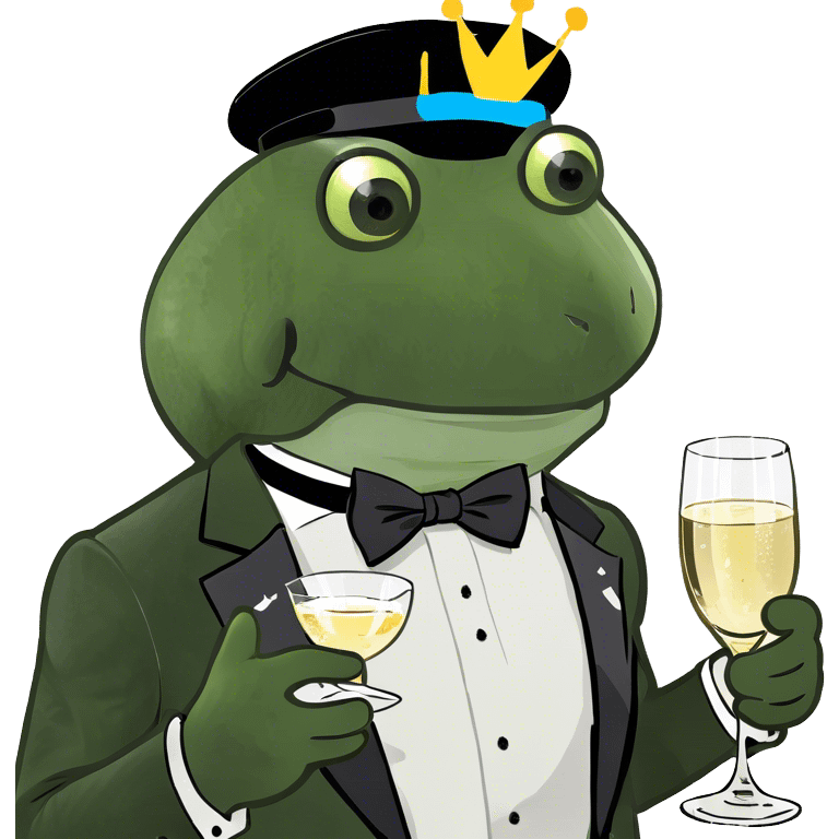 Frog wearing a tuxedo and a birthday hat drinking champagne  emoji