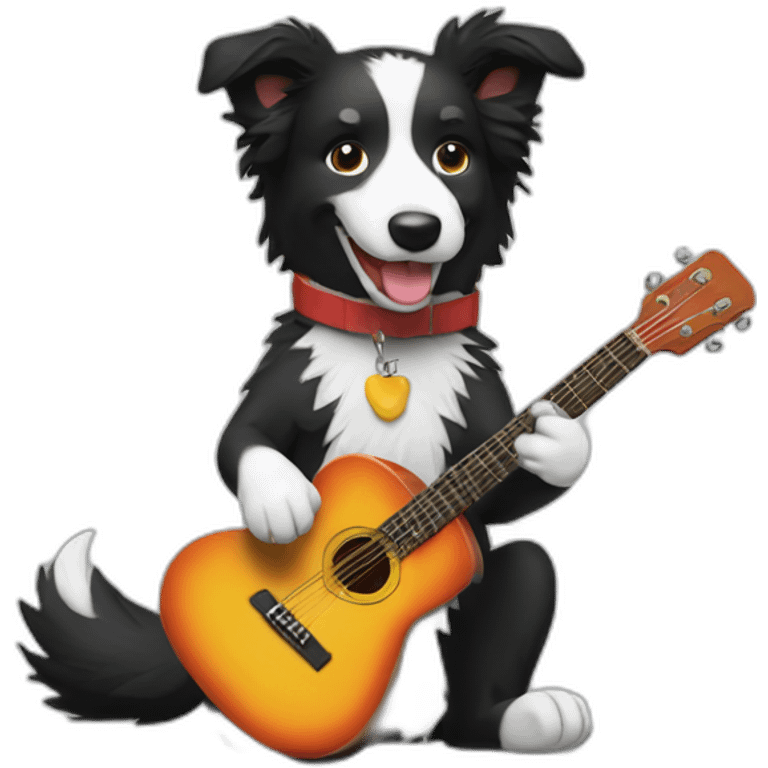 a border collie playing the guitar emoji