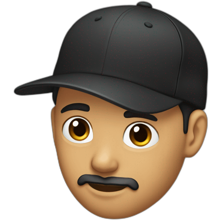 young man with a ponytail, a black cap, a mustache and a brown beard. he has an earring in both ears emoji