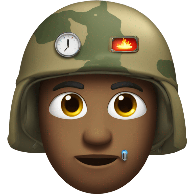 face with thermometer in mouth and military helmet on the head emoji