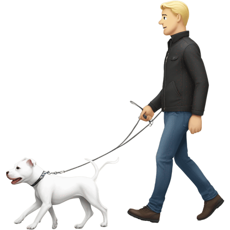 Blonde man walking a white pit bull emoji