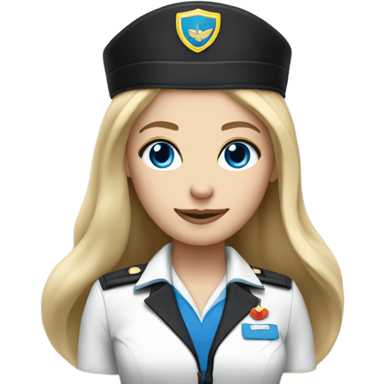 Flight attendant with long blonde hair, blue eyes and black uniform dress emoji