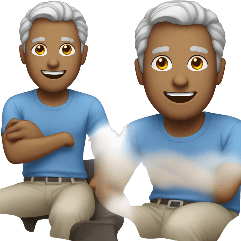 smiling man in blue shirt with graying hair  emoji