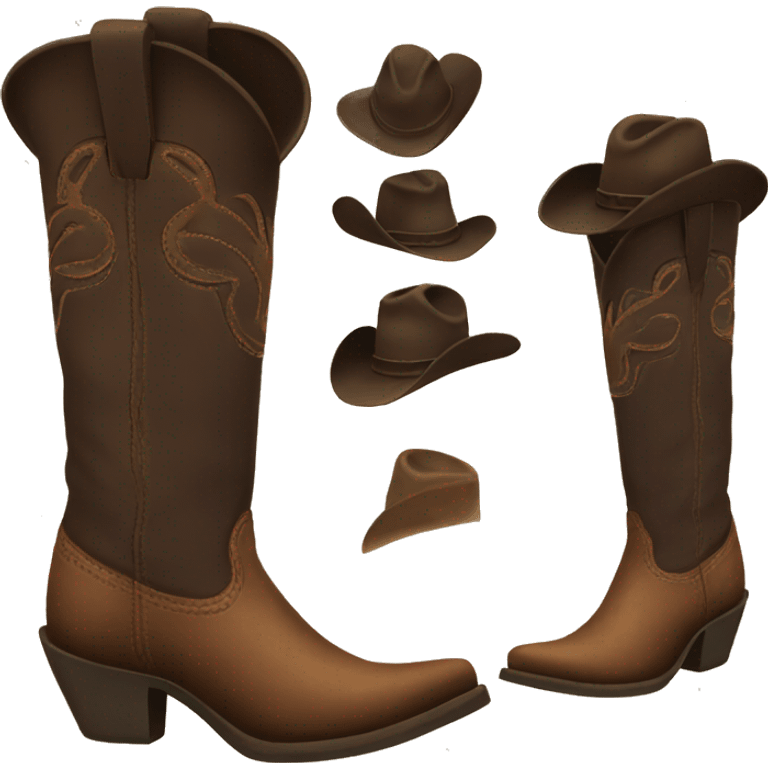 Cowgirl boot talk and dark brown emoji