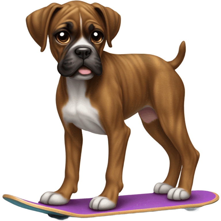 Brindle boxer puppy riding a skateboard emoji