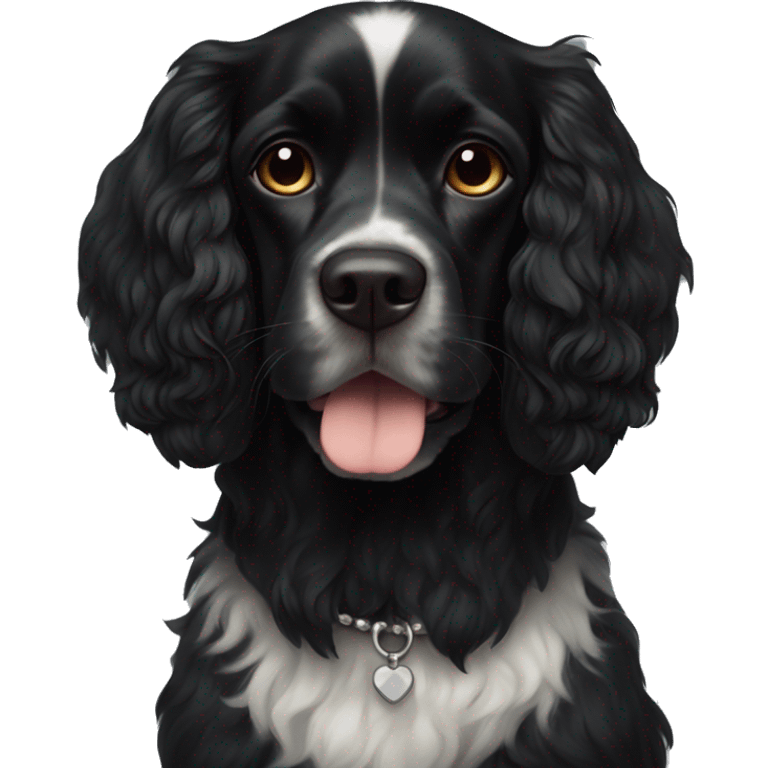 Small completely black king spaniel with black fur on his whole face and white fur on chest emoji