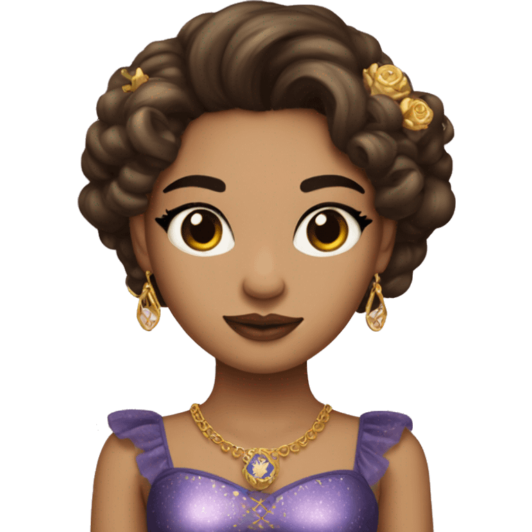 Create the zodiac sign leo as a brunette girl with elaborate makeup and dress that matches the zodiac sign  emoji