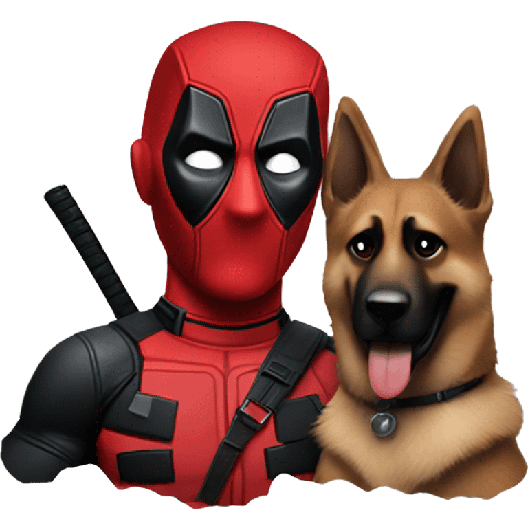 Deadpool holding a German shepherd  emoji