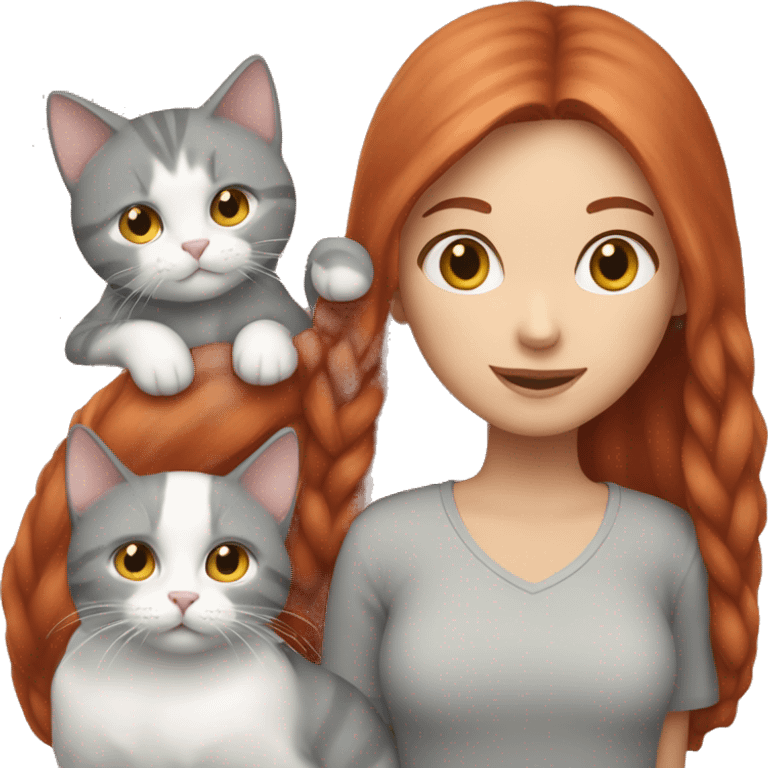 Red haired girl holding 1 cat and 1 grey and white cat emoji