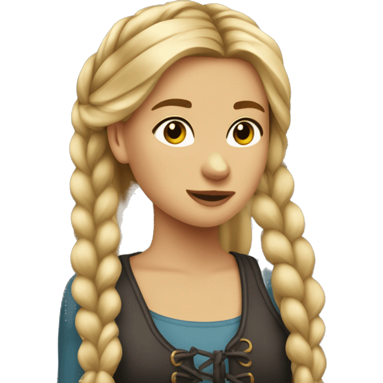 Dirty blonde girl with braid  and a very dark bay horse emoji